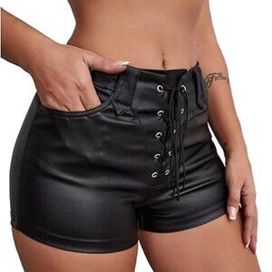 Floerns Women's Y2K Sexy High Waisted Faux Leather Shorts Drawstring Lace Up